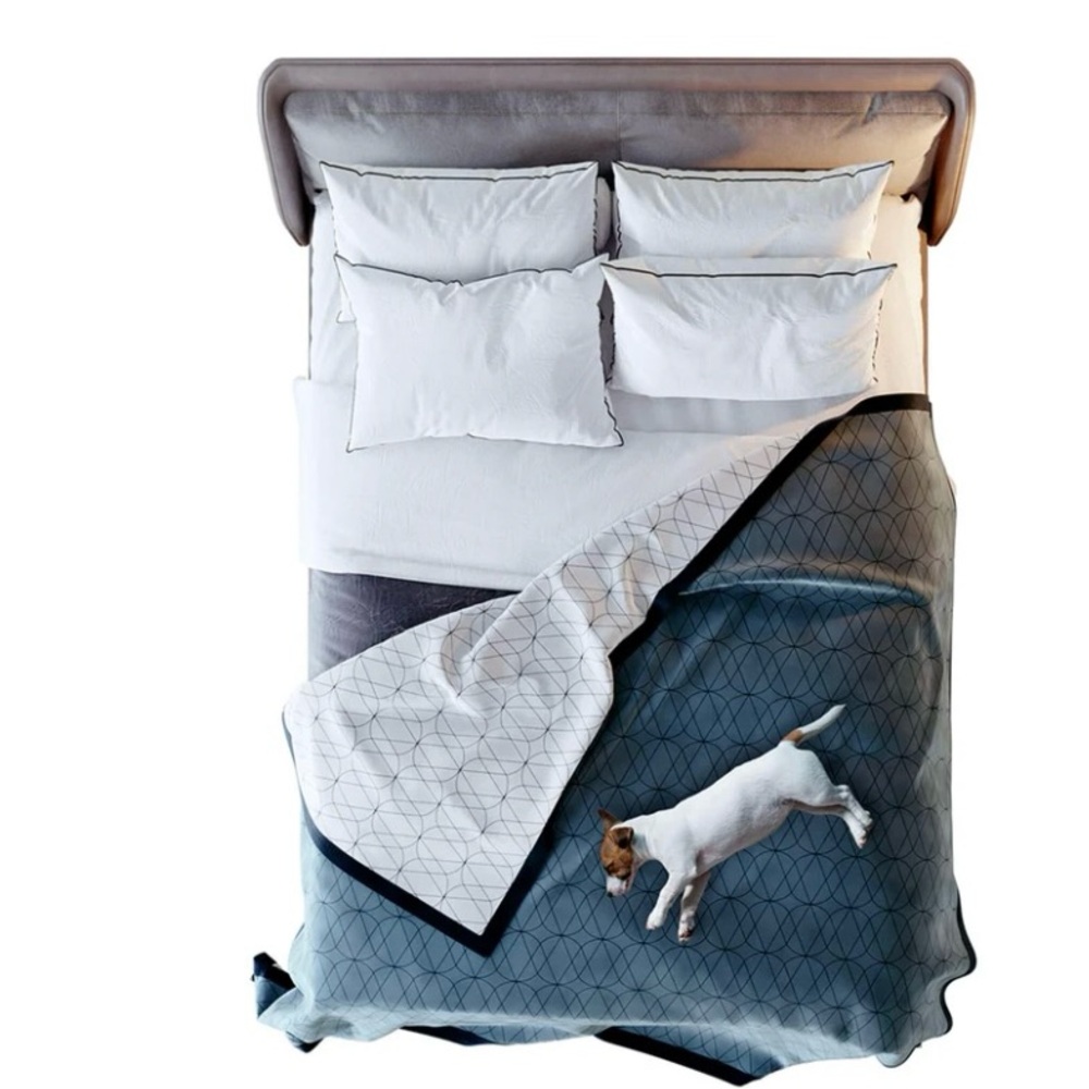 victoria orton Luxury Waterproof Bed Blanket - Blue Trim - Blue/White